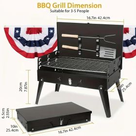 "3-in-1 Portable Charcoal Grill - Lightweight Toolbox Style Foldable BBQ for Camping Tailgating Hiking"