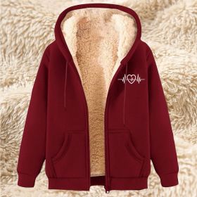 Men's Fleece Hoodie With Fleece Lining, Thick And Warm For Winter, Lamb Fleece For Autumn And Winter (Option: 17 Wine Red-L)