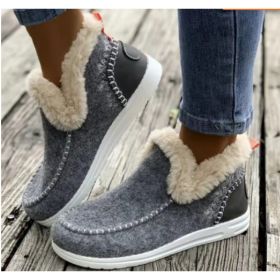 Fleece-lined Thick Plush Boots Warm Sewing Flat Cotton Shoes Winter Ankle Boot (Option: Light Gray-37)
