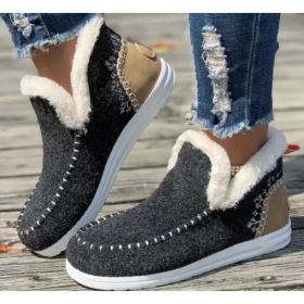 Fleece-lined Thick Plush Boots Warm Sewing Flat Cotton Shoes Winter Ankle Boot (Option: Dark Gray-38)