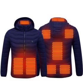 Men's Intelligent 8-zone Heating Stand Collar Hooded Lightweight Heating Insulation Jacket (Option: Blue Zone8-XL)