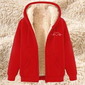 Men's Fleece Hoodie With Fleece Lining, Thick And Warm For Winter, Lamb Fleece For Autumn And Winter (Option: 21 Red-2XL)