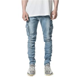 Fashionable And Simple Men's Multi-Pocket Tooling Jeans (Option: Light Blue-3XL)