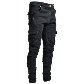 Fashionable And Simple Men's Multi-Pocket Tooling Jeans (Option: Black-S)
