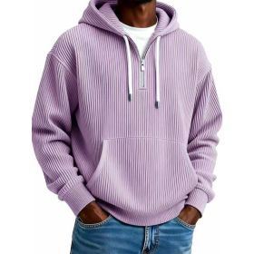 Men's Solid-Colored Corduroy Long-Sleeve Hoodie For Sports And Casual Wear (Option: Purple-S)