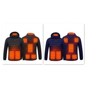 Men's Intelligent 8-zone Heating Stand Collar Hooded Lightweight Heating Insulation Jacket (Option: Black Blue-XL)
