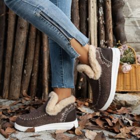 Fleece-lined Thick Plush Boots Warm Sewing Flat Cotton Shoes Winter Ankle Boot (Option: Brown-40)