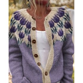 3D Digital Printing Cardigan Knitted Coat (Option: Purple-XL)
