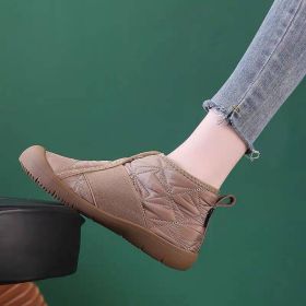 New Flat Snow Boots Winter Warm Non-slip Cotton Shoes Fashion Casual Waterproof Plush Ankle Boots (Option: Khaki-42.)