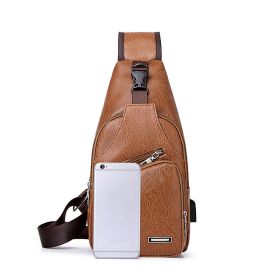 Casual Fashion Men's USB Charging Chest Bag (Option: Light Brown)