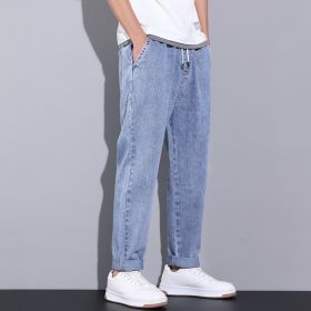 Summer Loose Wide Leg Jeans Pants Men Fashion Drawstring Elasticated Straight Trousers (Option: Resistance To 030 Light Blue-S)