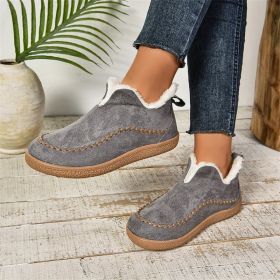Fashion V-cut Plush Ankle Boots Winter Plus Velvet Flat Snow Boot Casual Warm Solid Suede Cotton Shoes For Women (Option: Dark Grey-Size43)