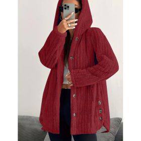 Hooded Loose Plush Coat Women's Regular Sleeve (Option: Red-S)