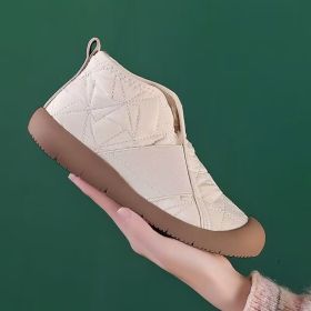 New Flat Snow Boots Winter Warm Non-slip Cotton Shoes Fashion Casual Waterproof Plush Ankle Boots (Option: Beige-42.)