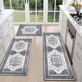 Boho Kitchen Rug Sets 3 Piece With Runner Non Slip Kitchen Rugs And Mats Washable Kitchen Mats For Floor Thick Kitchen Floor Mat Carpet Runner (Option: Defaulttitle)