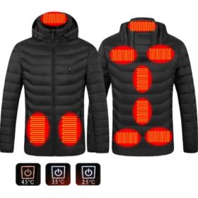New Heated Jacket Coat USB Electric Jacket Cotton Coat Heater Thermal Clothing Heating Vest Men's Clothes Winter (Option: Black Zone9-3xl)