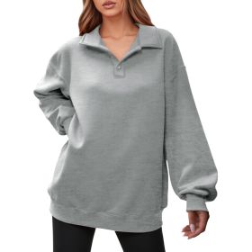 Fisoew Women Collared V Neck Sweatshirt Casual Oversized Long Sleeve Fashion Pullover Tops (Option: Light Grey-L)