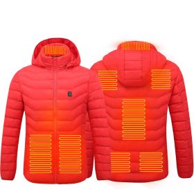 Men Heated Puffer Jacket Electric Heating Coat Insulated Hood Windbreaker 9Heat Zones (Option: Red Zone8-Xl)