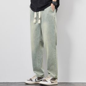 Summer Loose Wide Leg Jeans Pants Men Fashion Drawstring Elasticated Straight Trousers (Option: Resistance To 040 Retro Blue-S)