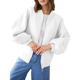 Fisoew Womens Zip Up Sweatshirt Casual Bomber Jacket Lantern Sleeve Oversized Jacket Fall Outfits 2025 (Option: White-XL)