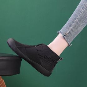 New Flat Snow Boots Winter Warm Non-slip Cotton Shoes Fashion Casual Waterproof Plush Ankle Boots (Option: Black-38.)