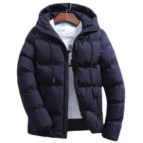 New Men's Pure Cotton Padded Jacket Hooded Coat (Option: Navy Blue-4XL)