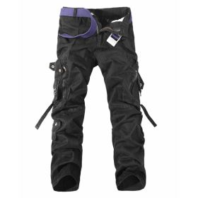 Men's Multi-pocket Cargo Pants Washed Hot Sale Cargo Pants (Option: Black-28-Without belt)