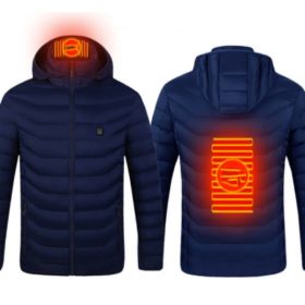 New Heated Jacket Coat USB Electric Jacket Cotton Coat Heater Thermal Clothing Heating Vest Men's Clothes Winter (Option: Blue Zone2-4XL)