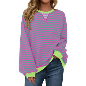 Fisoew Womens Striped Oversized Sweatshirt Color Block Crew Neck Long Sleeve Shirt Casual Loose Pullover Top Y2K Clothes (Option: Pink-3XL)