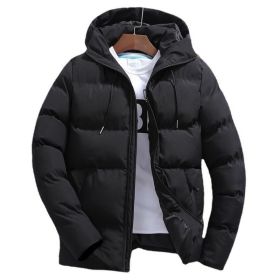 New Men's Pure Cotton Padded Jacket Hooded Coat (Option: Black-L)