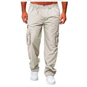 Men's Casual Multi-pocket Loose Straight Cargo Pants (Option: Rice grey-S)