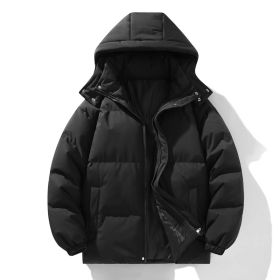 Coat Down Cotton Short Fake Two-piece Hooded Couple Wear Thickened (Option: Black-S)