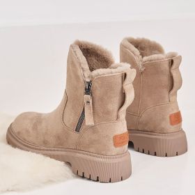 Middle Tube Plush Warm Cotton Shoes Leather And Fur Integrated Winter Women's Boots (Option: Apricot-40)