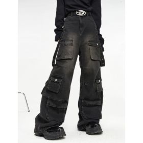 Multi Pocket Vintage Wide Leg Jeans For Men (Option: Black-M)
