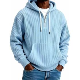 Men's Solid-Colored Corduroy Long-Sleeve Hoodie For Sports And Casual Wear (Option: Sky Blue-S)