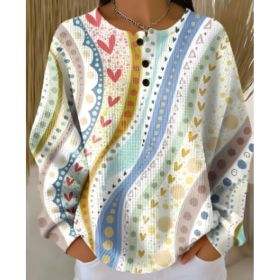 Round Neck Waffle Solid Color Pullover Loose Top (Option: Colorful-L)