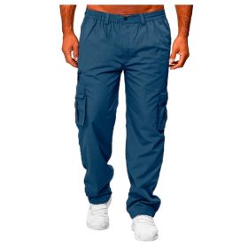 Men's Casual Multi-pocket Loose Straight Cargo Pants (Option: Denim Blue-M)