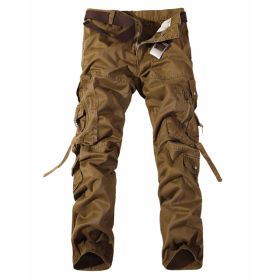 Men's Multi-pocket Cargo Pants Washed Hot Sale Cargo Pants (Option: Dark earth yellow-31-Without belt)