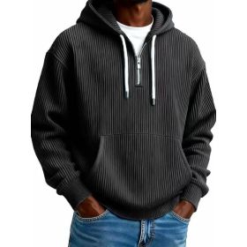 Men's Solid-Colored Corduroy Long-Sleeve Hoodie For Sports And Casual Wear (Option: Black-L)
