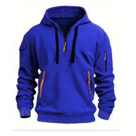 Dropped Shoulder Hooded Sweatshirt Men's Women's Plus Size Loose Pullover Fashion Sweatshirt (Option: Blue-4XL-1pcs)