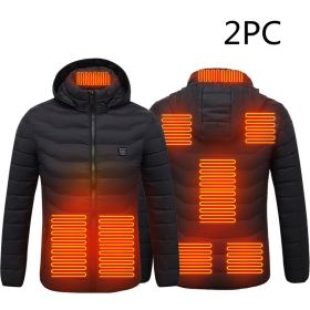 Men's Intelligent 8-zone Heating Stand Collar Hooded Lightweight Heating Insulation Jacket (Option: 2PC Black Zone8-XL)
