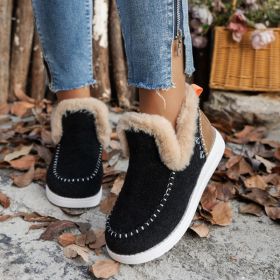 Fleece-lined Thick Plush Boots Warm Sewing Flat Cotton Shoes Winter Ankle Boot (Option: Black-42)