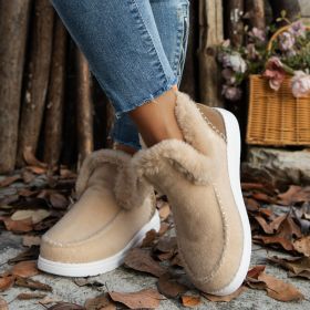 Fleece-lined Thick Plush Boots Warm Sewing Flat Cotton Shoes Winter Ankle Boot (Option: Khaki-42)