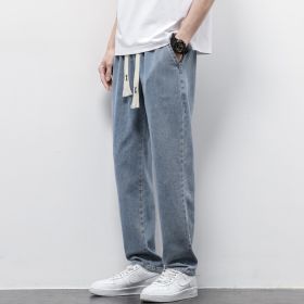 Summer Loose Wide Leg Jeans Pants Men Fashion Drawstring Elasticated Straight Trousers (Option: Resistance To 040 Light Blue-L)