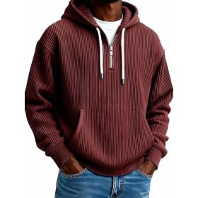 Men's Solid-Colored Corduroy Long-Sleeve Hoodie For Sports And Casual Wear (Option: Wine Red-M)