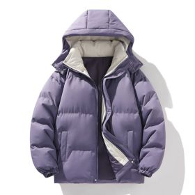 Coat Down Cotton Short Fake Two-piece Hooded Couple Wear Thickened (Option: Purple-L)