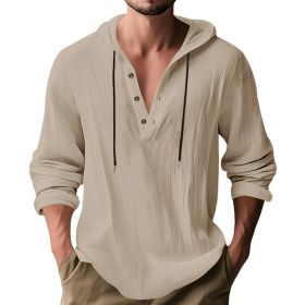Hooded Casual Loose-fitting T-shirt Sweater For Men (Option: Light Khaki-XXXL)