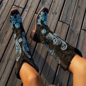 Plus Size High Cylinder Below The Knee Boots (Option: Black-43)