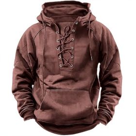 Ins Lace-up Hoodie Casual Sports Pocket Sweatshirt Men's Long-sleeved Top Clothing (Option: Pink-2XL)