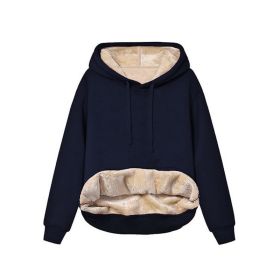 Warm Berber Fleece Pocket Hooded Sweatshirt Coat (Option: Sapphire Blue-XL)